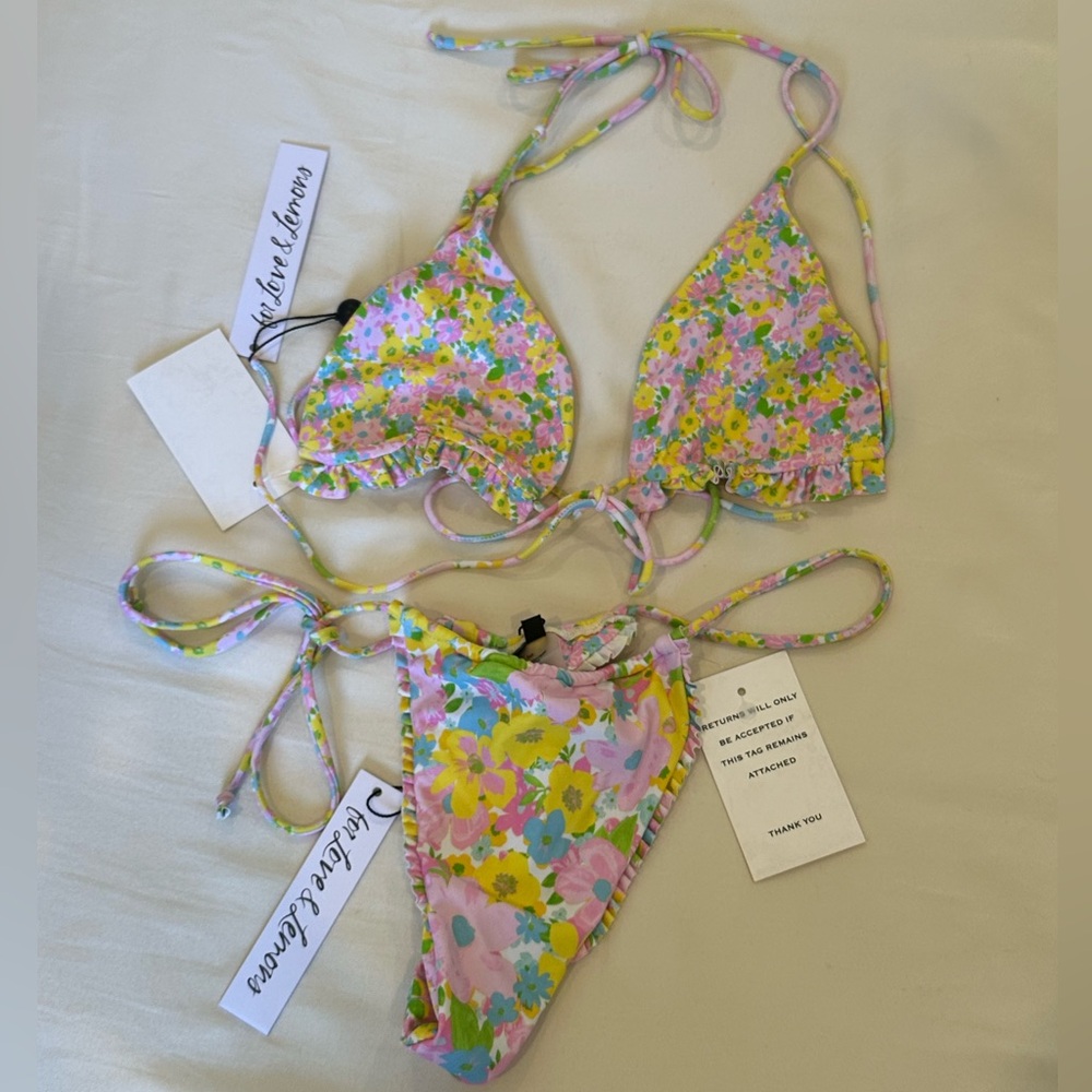 For Love And Lemons Floral Bikini - Pink and Yellow